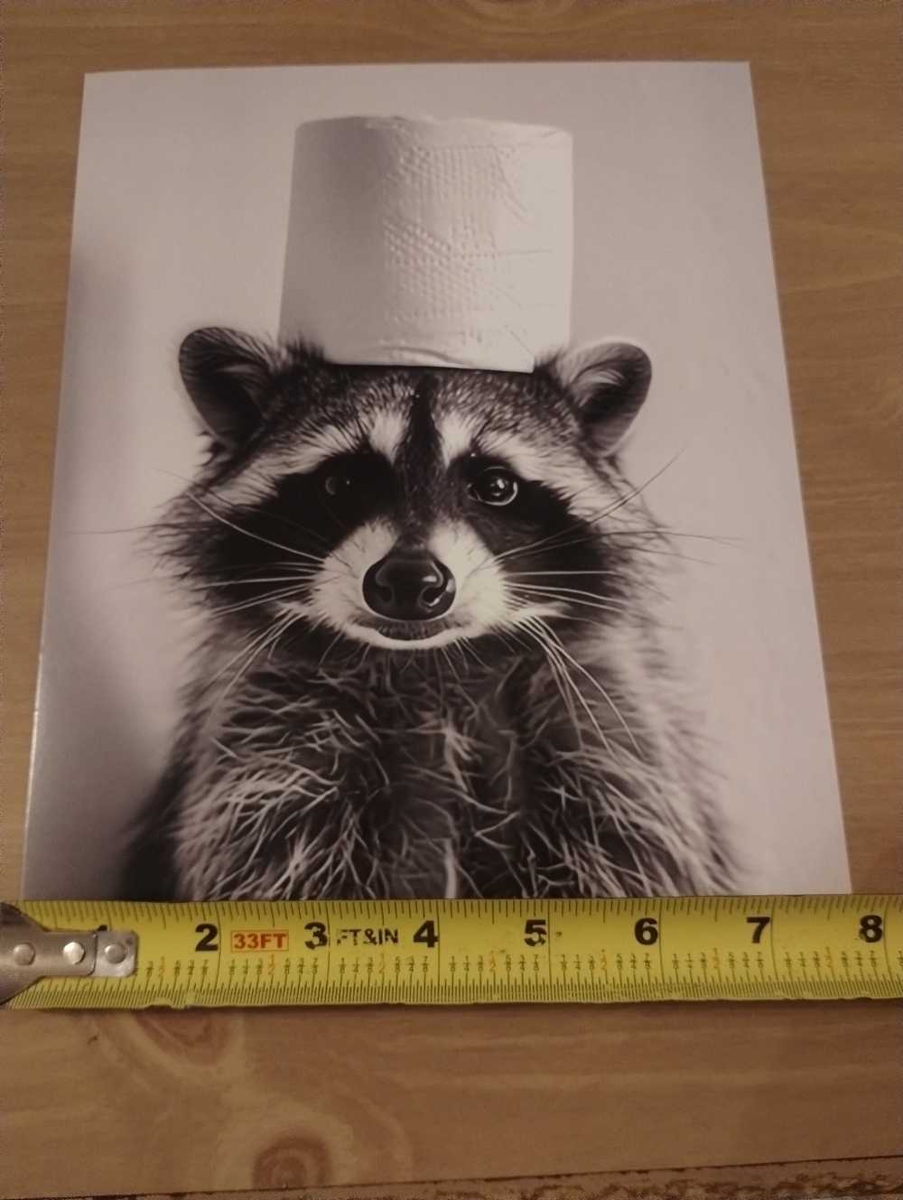 Funny Raccoon Bathroom Wall Art Toilet Paper Hat Animal Humor Print 8x10